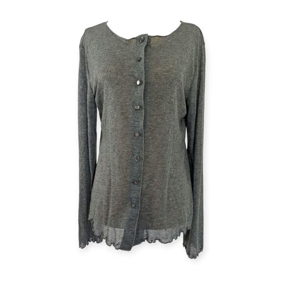 Studio Y 90s Y2K Sheer Cardigan with lettuce hems XL gray EUC - Picture 1 of 6